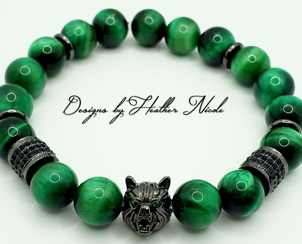 Green Tiger Eye Wolf- Black